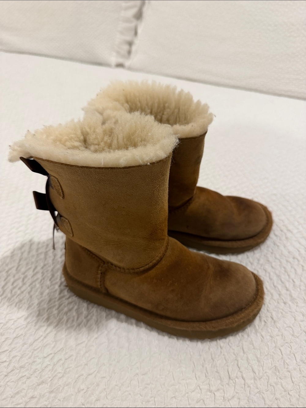 UGG Kids Chestnut Suede Boots with Cream Shearling